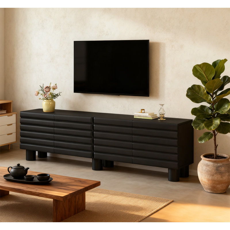 Élégant meuble télé avec porte réglable, Noir