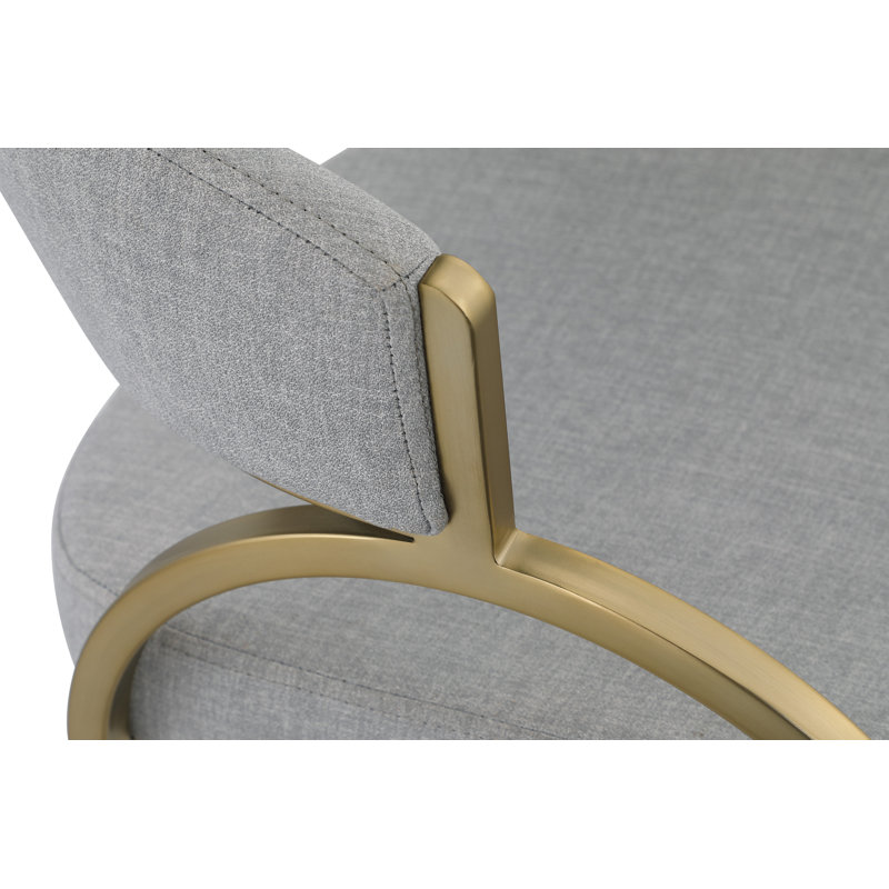 17.72'' H Upholstered Metal Armchair, Grey Linen Textured Fabric, Brushed Brass