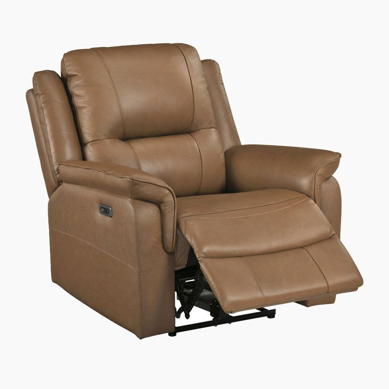 Lucien: Fauteuil inclinable électrique en cuir fleur moderne et contemporain de 35 po avec commande à une touche, charge USB et conception à fixation murale