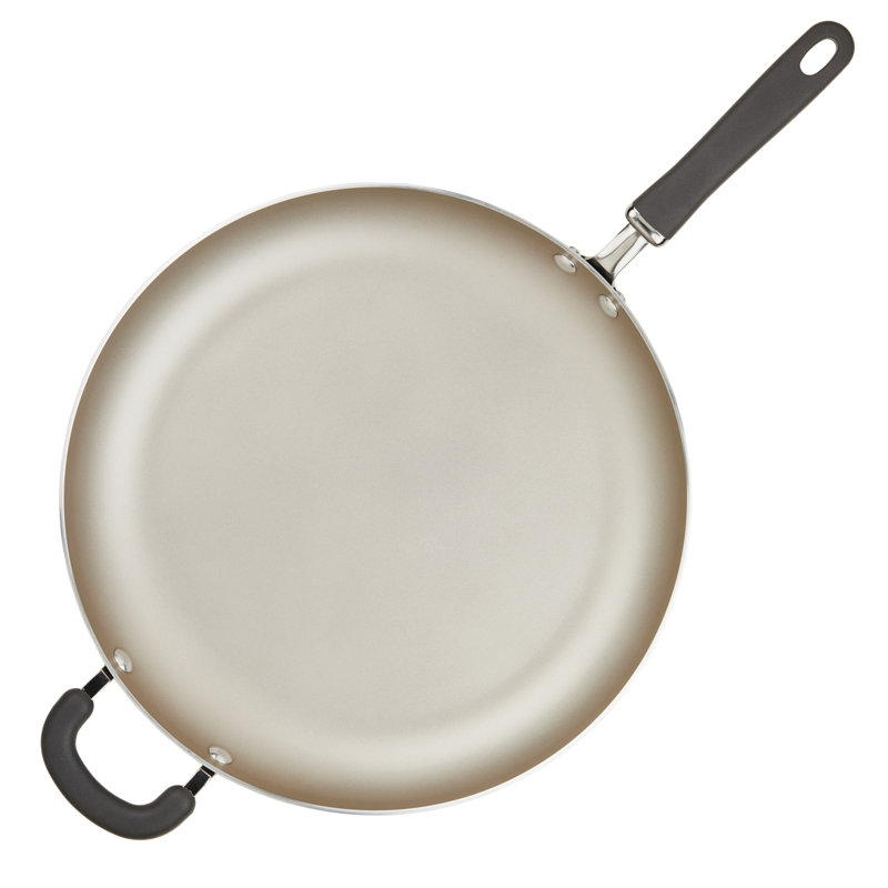 Rachael Ray Create Delicious Aluminum Nonstick Frying Pan With Helper Handle, 14.5-inch, Teal Shimmer, Gray