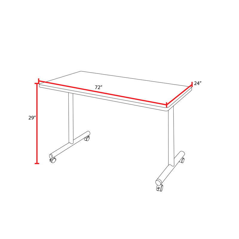Xochitl Rectangle 2 Person Training Table and Chair Set with Casters, Gray, 29" H x 72" L x 24" D
