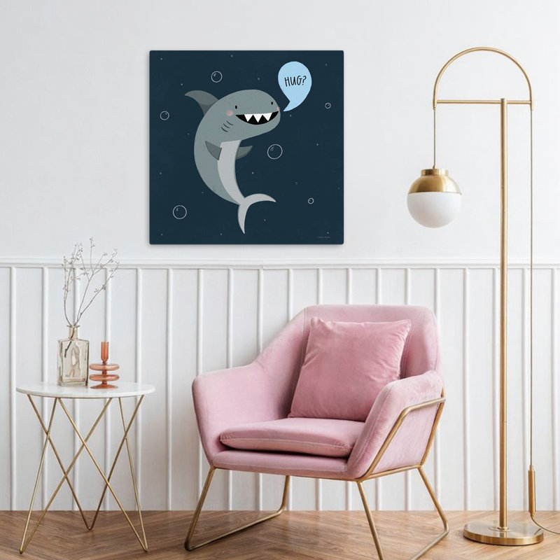 Sharks Want Hugs Too Nautical Child Cartoon Whimsical Art, 32" H x 32" W
