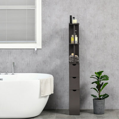 54" Tall Bathroom Storage Cabinet, Freestanding Linen Tower With 2-Tier Shelf And Drawers, Narrow Side Floor Organizer