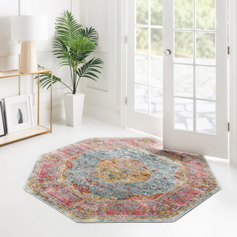 Tapis contemporain à motif de vagues multicolores, Octogonal 5 pi
