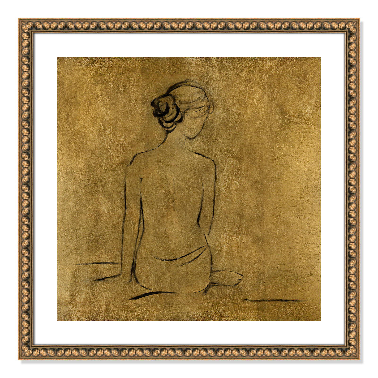 Golden Bather I by Sally Swatland - Painting Print, Gold Bead Framed Paper, 28.75" H x 28.75" W x 1.13" D