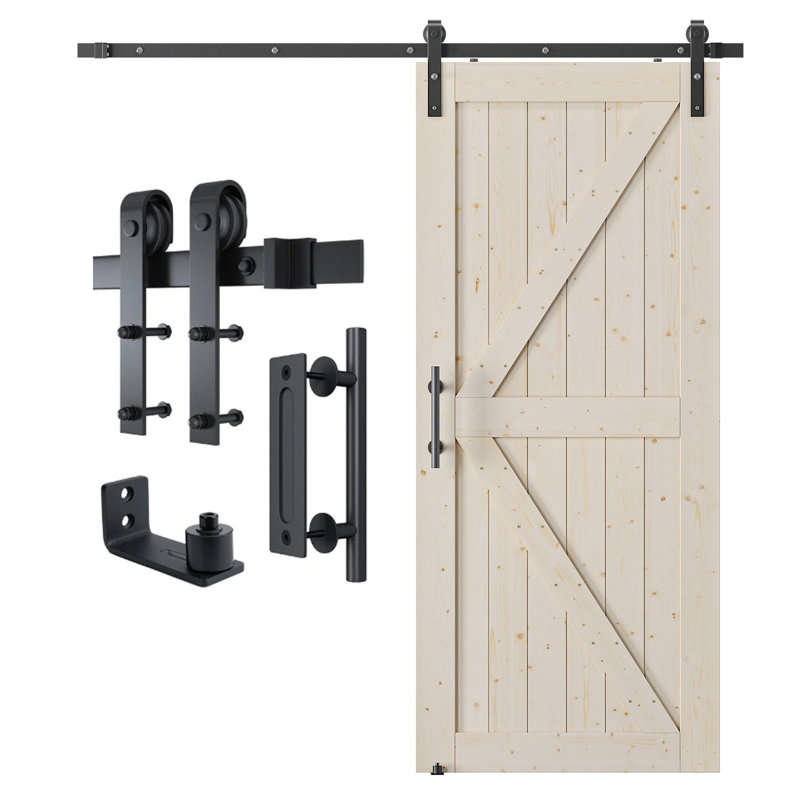Sliding Standard Single Barn Door Hardware Kit with Handle and Floor Guide, 132 in.
