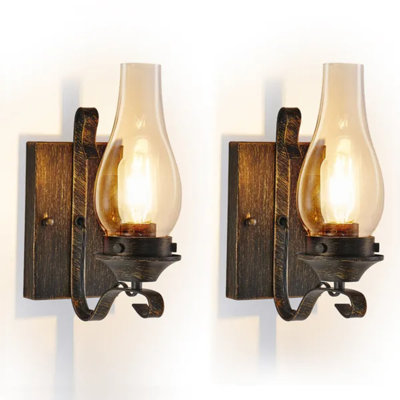 Rustic Farmhouse Wall Sconces Set of 2 Vintage Industrial Hardwired Wall Lights with Clear Glass Shade (bulbs Not Included)