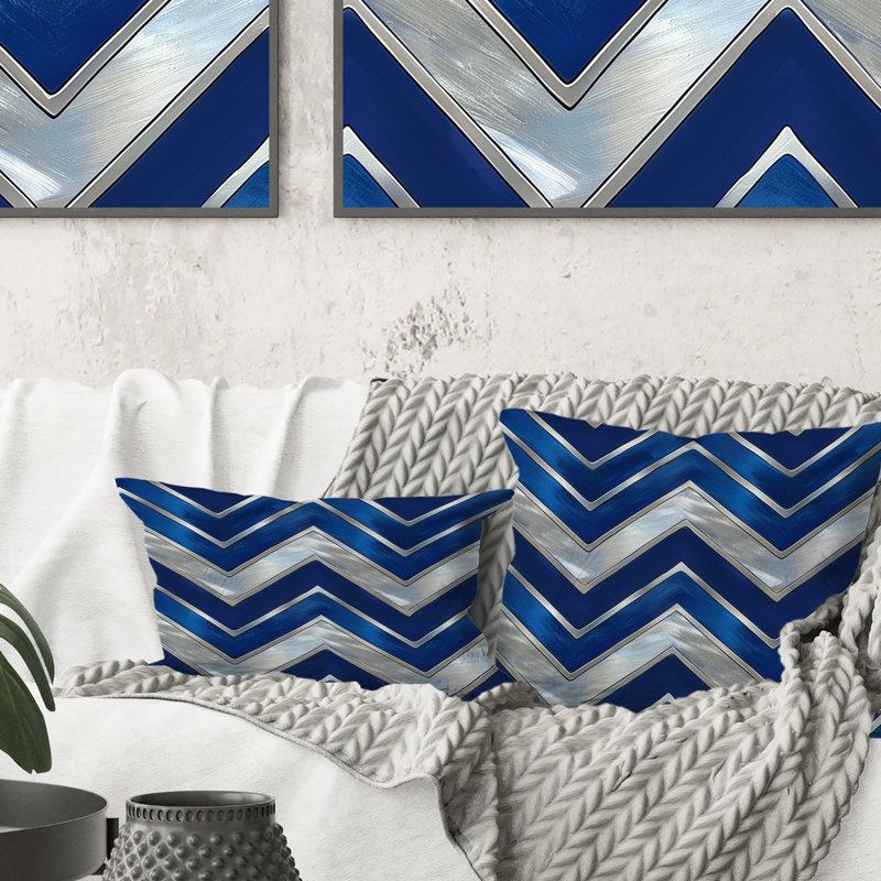 Coussin bleu Midcentury Chevron IV - Midcentury, H 16 po x l 16 po