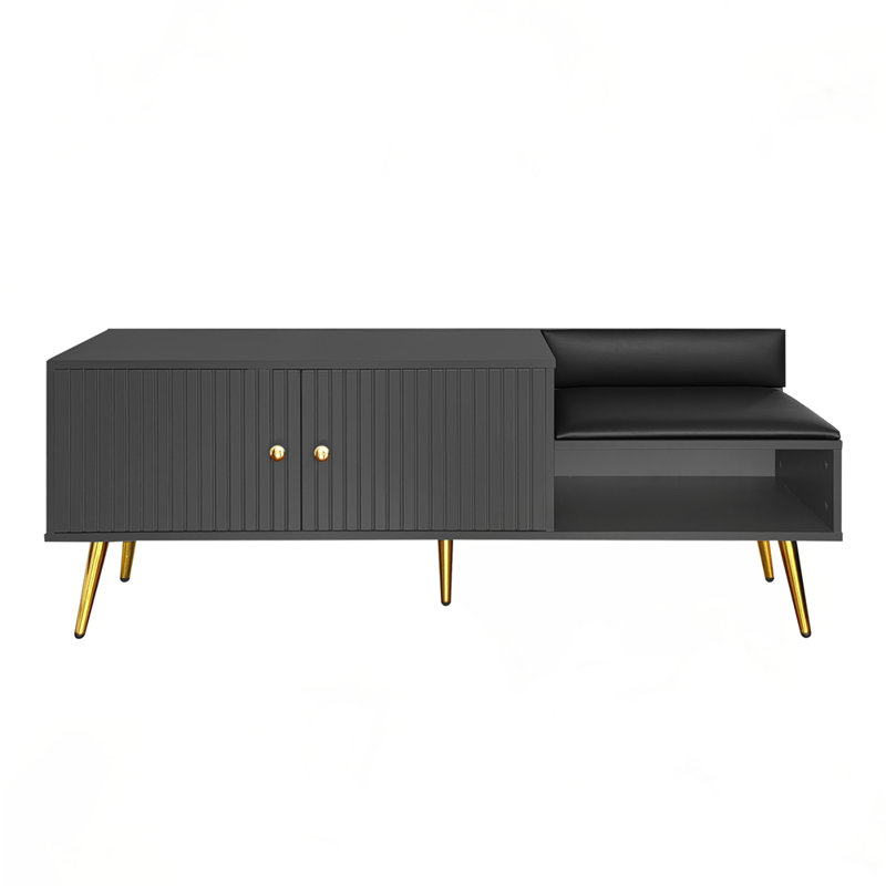 Banc de rangement moderne avec coussins rembourrés, Gris