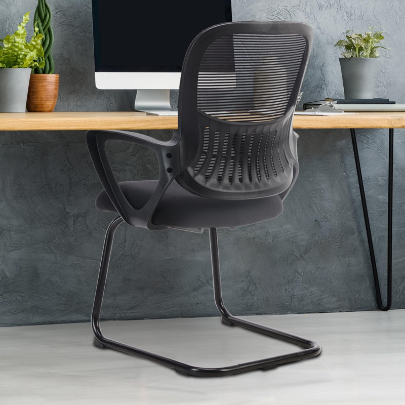 Home Office Desk Chair No Wheels Set Of 4, Ergonomic Executive Sled Base Mesh Computer Chairs With Comfy Arms And Lumbar Support For Home Bedroom Waiting Reception Guest