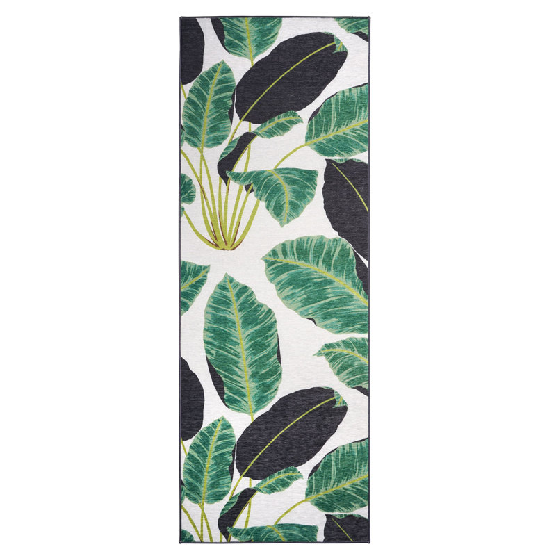 Tapis lavable Hojas Rainforest Emerald - 2,5 pi x 7 pi