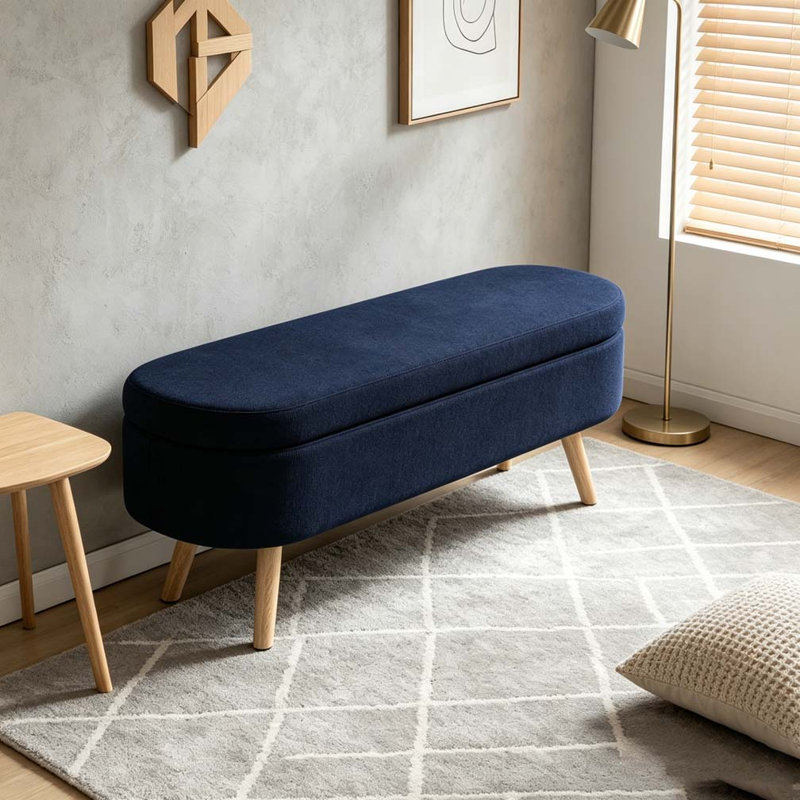 Banc de rangement avec repose-pieds ovale, Marine