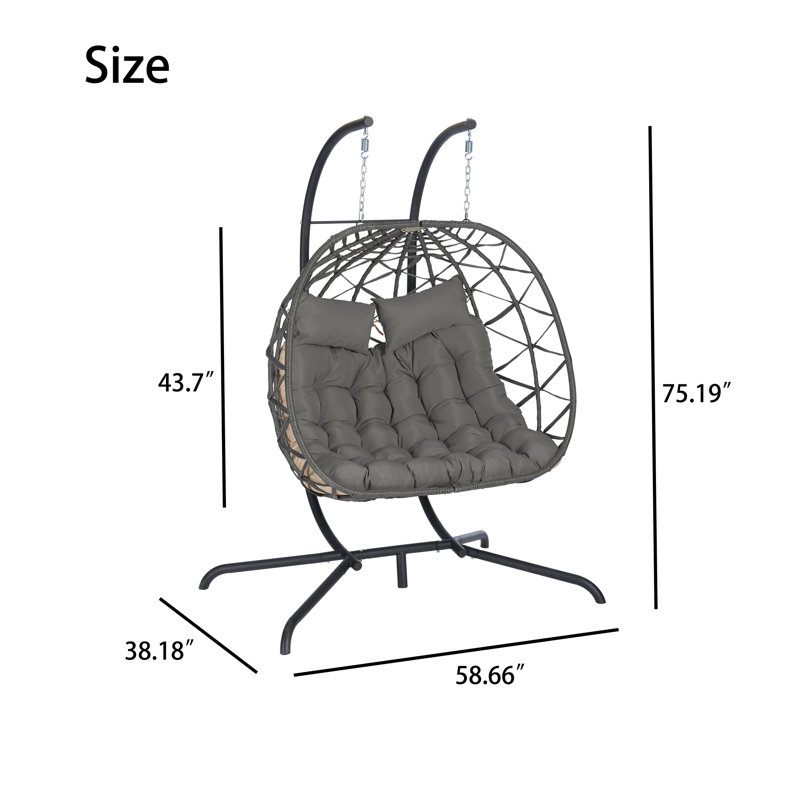 Double avec coussin de chaise suspendu, Gris, Noir