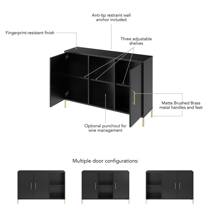Caleshia Accent Cabinet with Doors, Black Stipple/Matte Brushed Brass