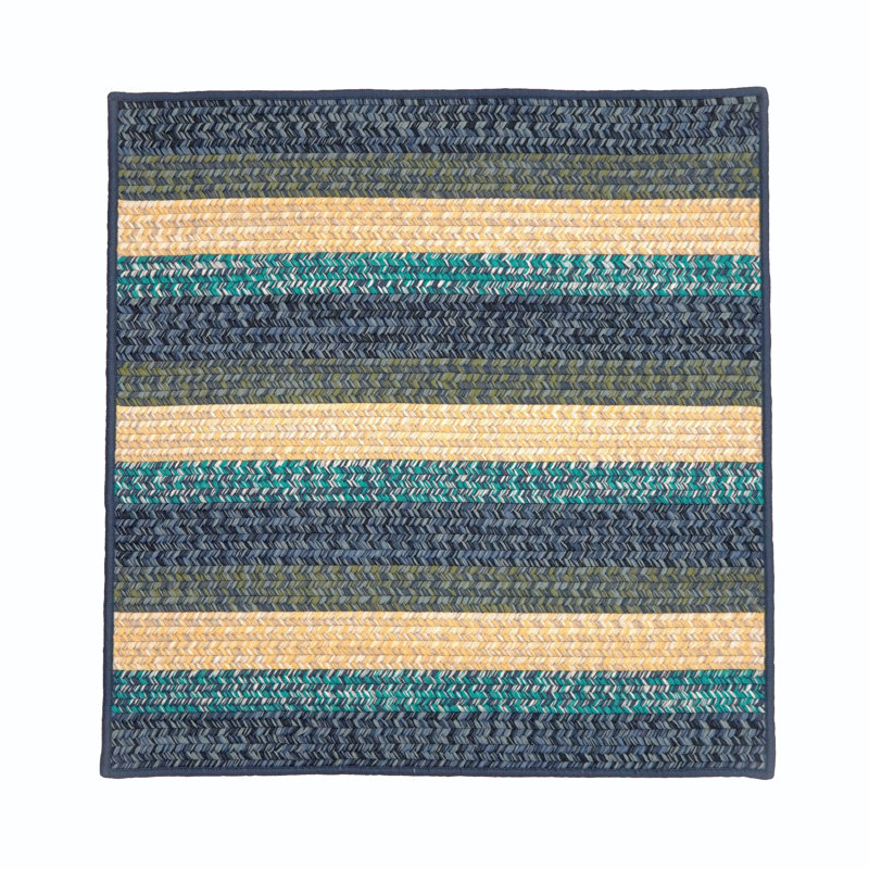Tapis carré / extérieur en polypropylène tissé à la machine rayé gris / bleu / beige Korvin, Carré 7 pi x 7 pi