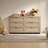 Rattan 6 Drawer Dresser, 57" Wide Boho Wooden Storage Chest, TV Stand for Bedroom or Living Room