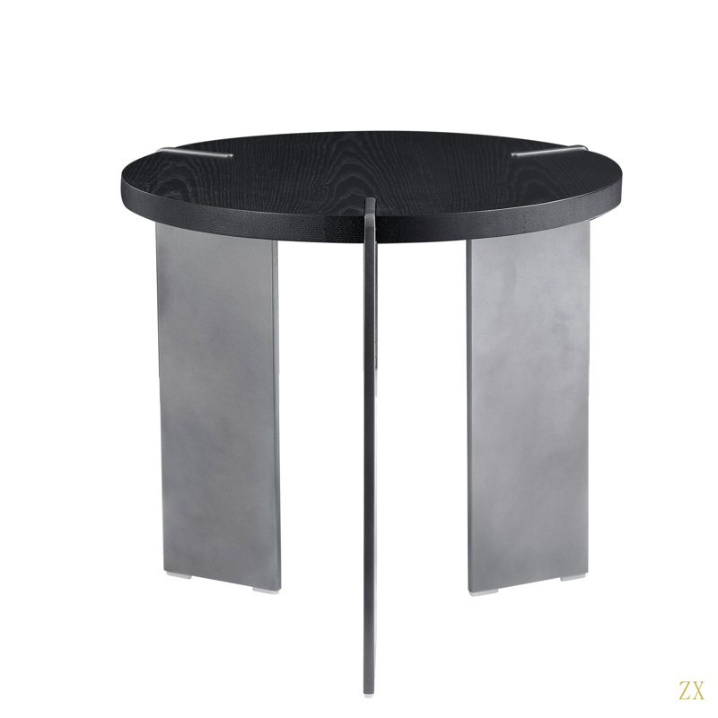 Table basse ronde en bois avec pieds en métal noir
