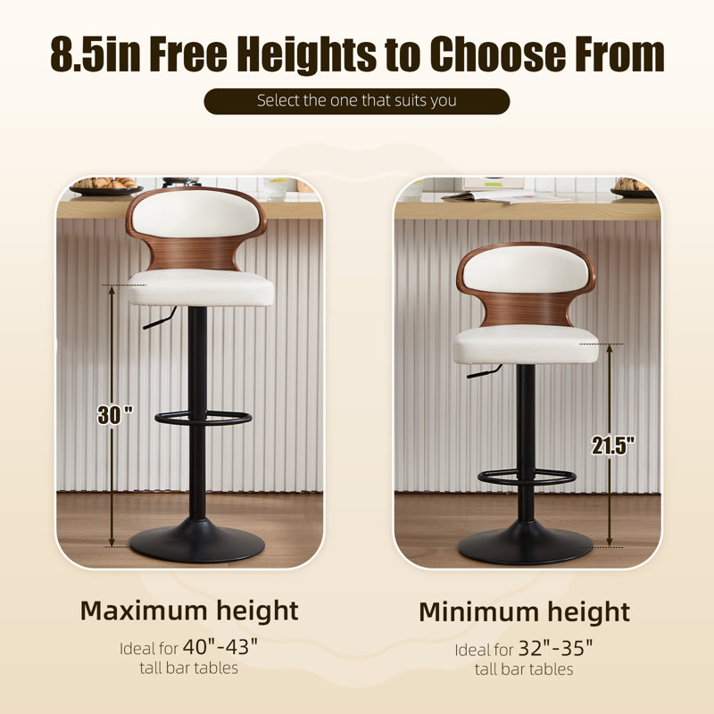 Swivel PU Leather Adjustable Height Bar Stool, White