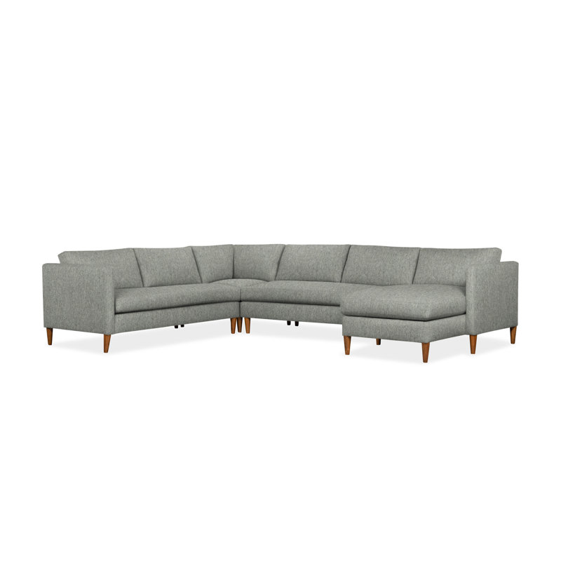 Clifford 4-Piece Upholstered Custom Sectional, Right Hand Facing, Ticket Smoke Heathered Basketweave