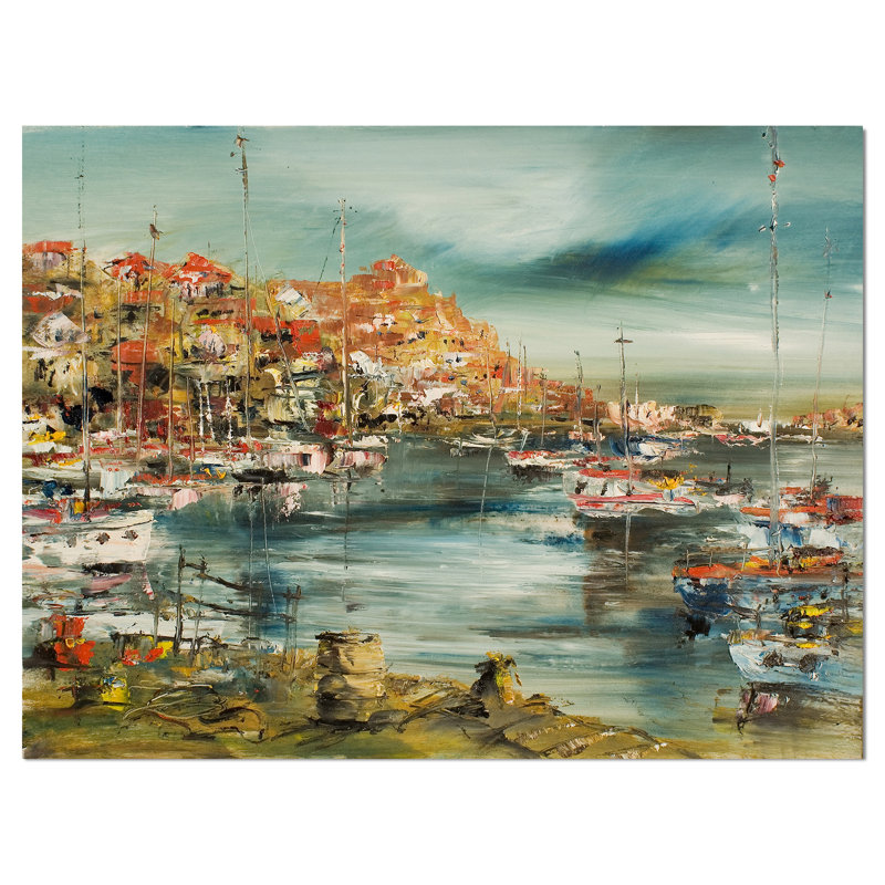 « port on the méditerranée sea », peinture, H 20 po x l 20 po x P 1 po, Toile tendue