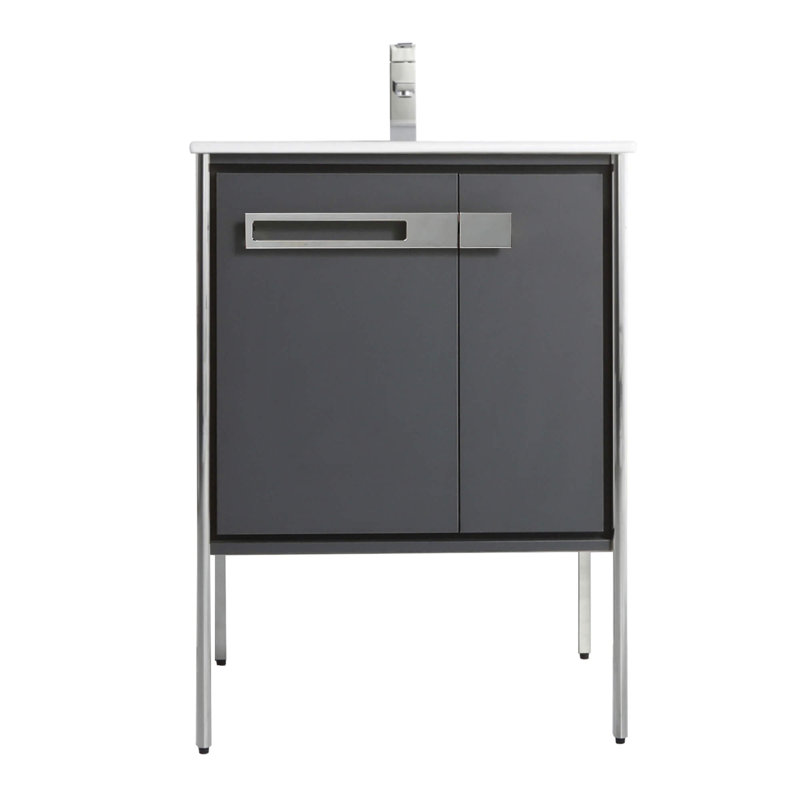 Meuble-lavabo simple 24 po, Gris Onix, Chrome poli