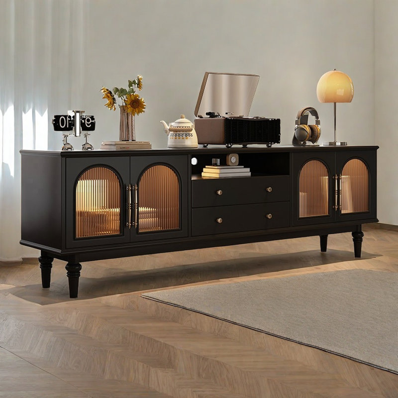 Meuble télé rétro, 70.9", Noir