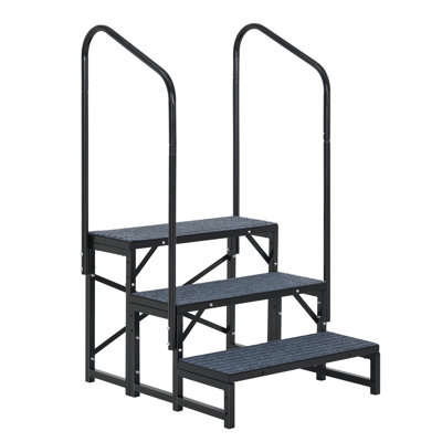 3-Step Heavy-Duty Portable RV Stairs with Dual Handrails & Non-Slip Treads, Multi-Scene Stairs for RV, Hot Tub, Camper & Mobile Home