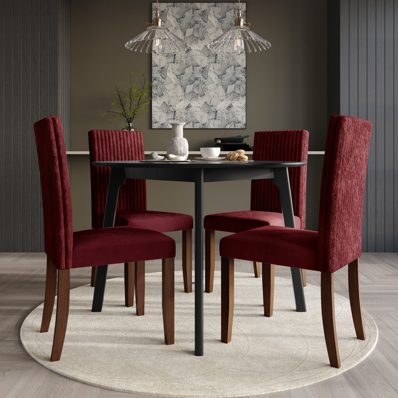 5 Pieces Dining Set With 42"L Round Table, Red