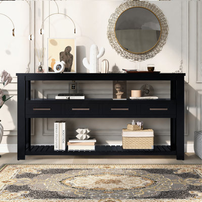Table console moderne pour salon avec 4 tiroirs et 2 tablettes