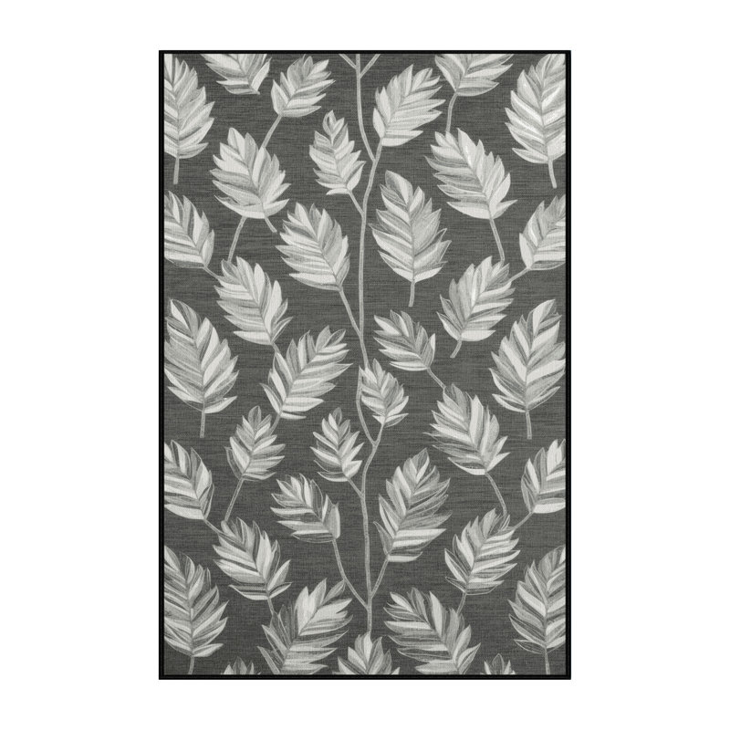 Machine Washable Botanical Gray Area Rug, Rectangle 2' x 3'