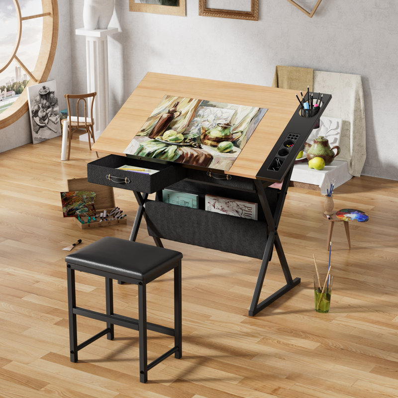 Bureau de dessin avec tabouret Yumisani, Chêne