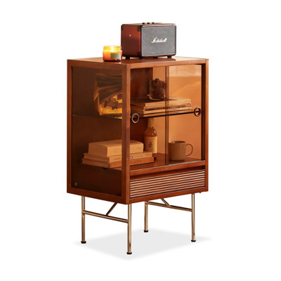 Nut-brown Solid Wood+Tempered Glass+Stainless Steel Display Cases