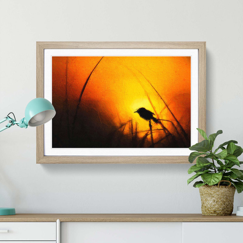 Bird in the Sunset - Framed Print, Oak Framed, 45cm H x 63cm W x 2cm D
