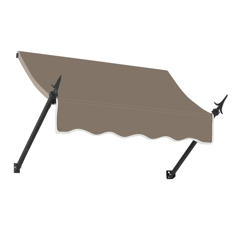 Awntech New Orleans Acrylic Fabric Fixed Awning with Iron Spear Arms, 24" H x 40.5" W x 16" D, Taupe
