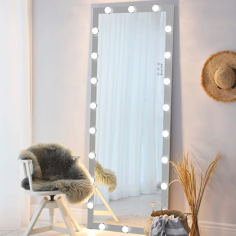 Silver Full Length Floor Mirror With 3 Color Lights: 63"X24", Brightness Options, Aluminium Frame, For Living Room 63"X24" Colors & Levels, Touch Control, Frame