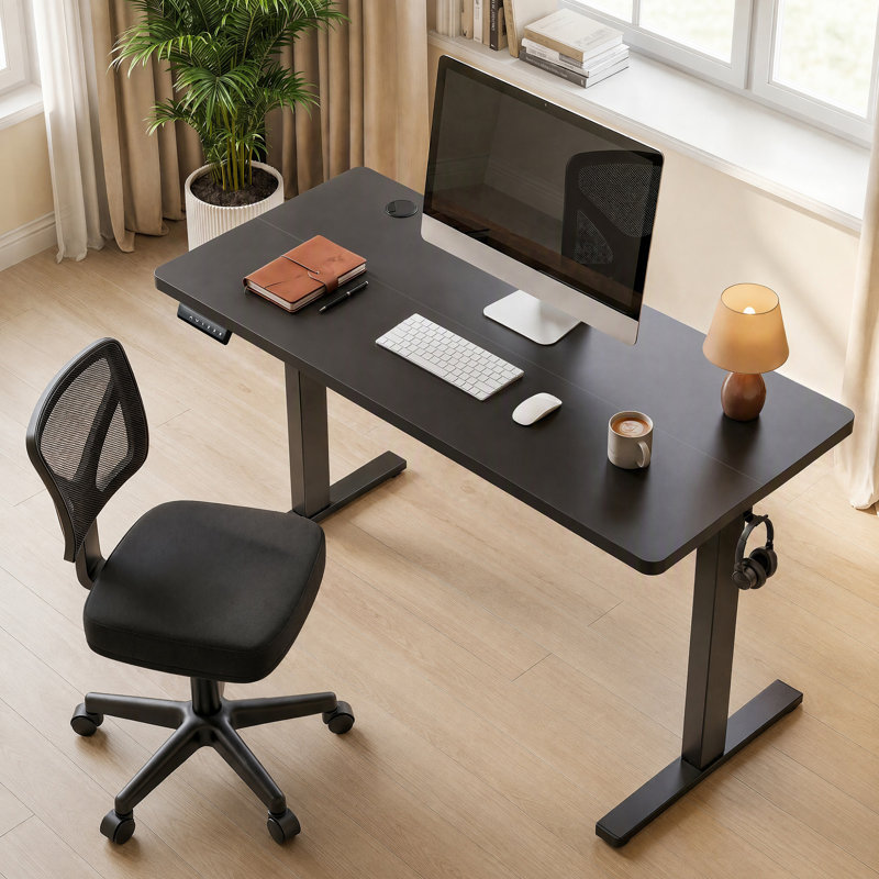 Ensemble de bureau: chaise de bureau en filet et bureau électrique, Noir
