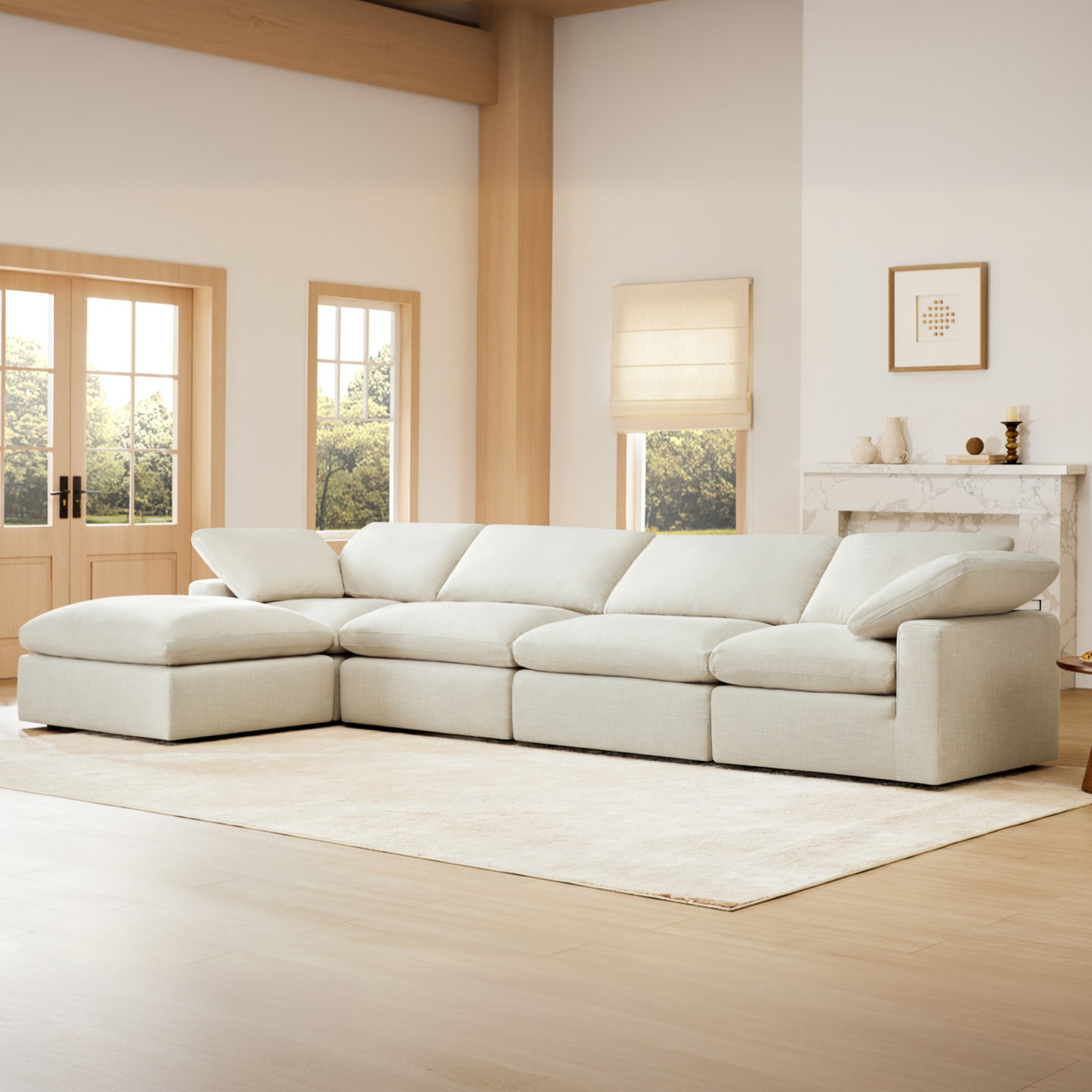 Asher Linen Modular Sectional, 31.5'' H x 156'' W x 78.74'' D, Ivory Linen