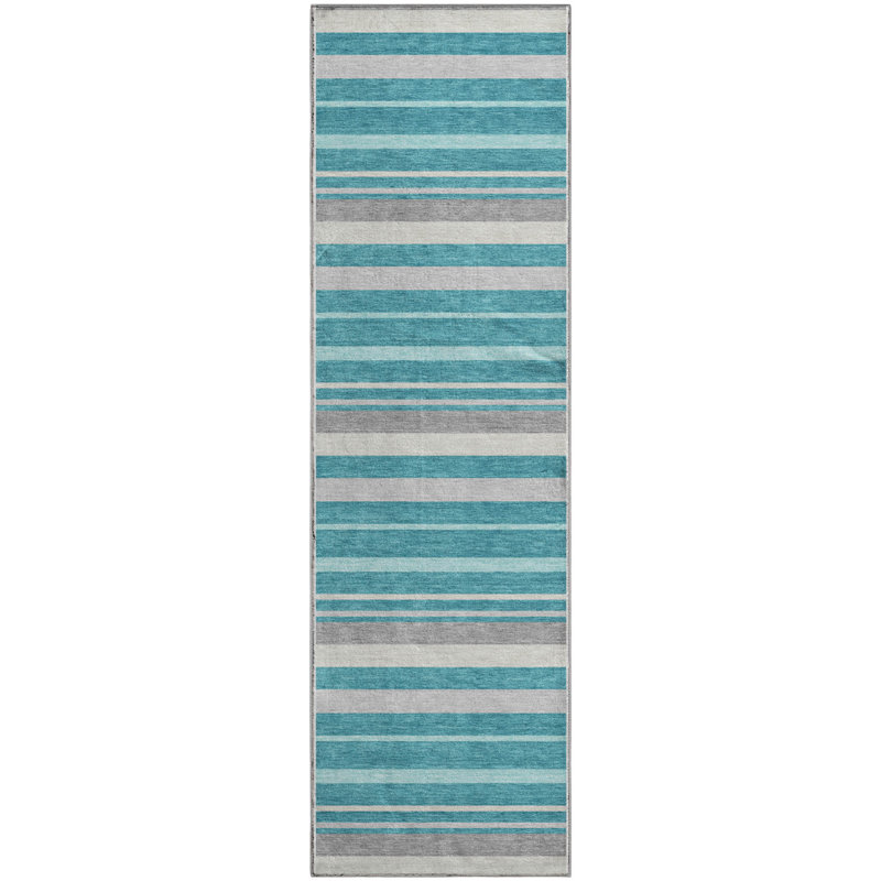 Tapis bleu sarcelle lavable à la machine Premium Prisco, Tapis de couloir 2 pi 3 po x 7 pi 6 po