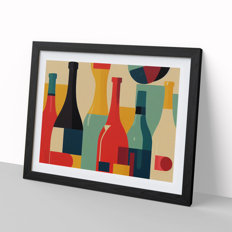 XH1022-10170X Wine Bottle Retro Art Vol.3 Abstract - Single Picture Frame Print, Black, 46cm H x 64cm W x 2cm D
