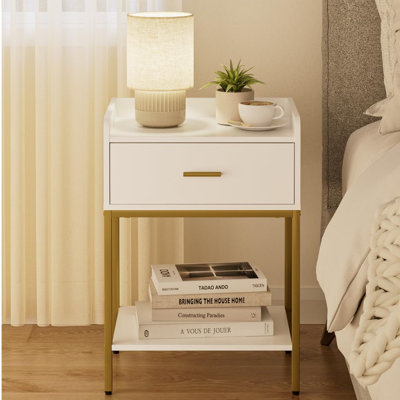 Small 3-Tier Nightstand End Side Table White