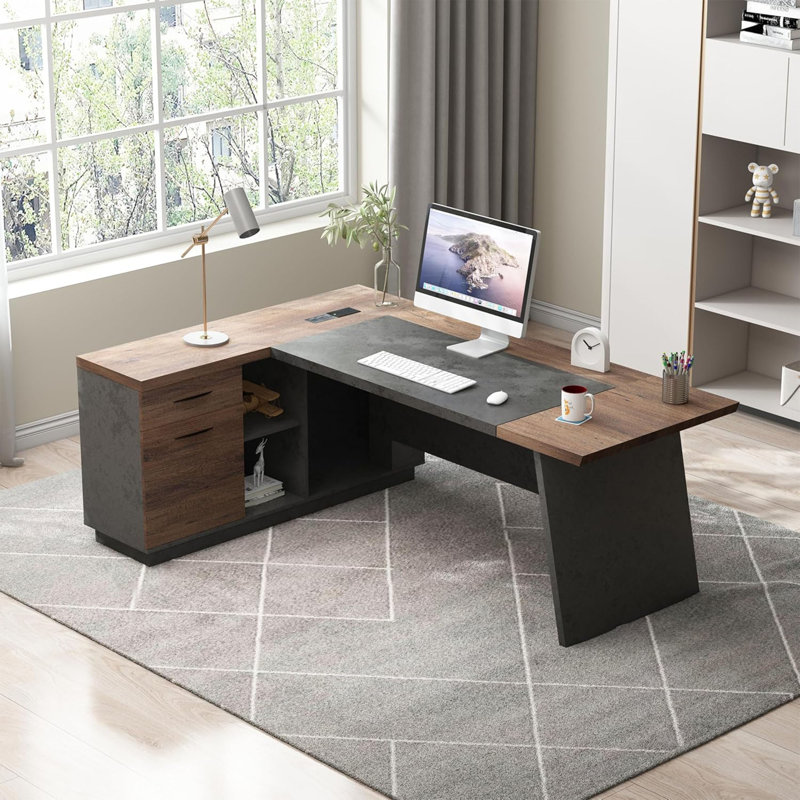 78.74In Left L-Shaped Executive Desk With Drawers & Shelves Large Office Desk With Storage Computer Corner Desk For Home Office