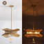 Luminaire tambour en bois naturel 6 lumières de style moderne l 30 po avec abat-jour en corde de coton tissé à la main pour la salle à manger ou la chambre à coucher