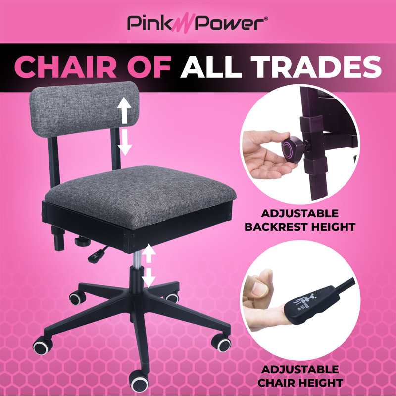 Gray Adjustable Hydraulic Sewing Chair with Wheels and Storage