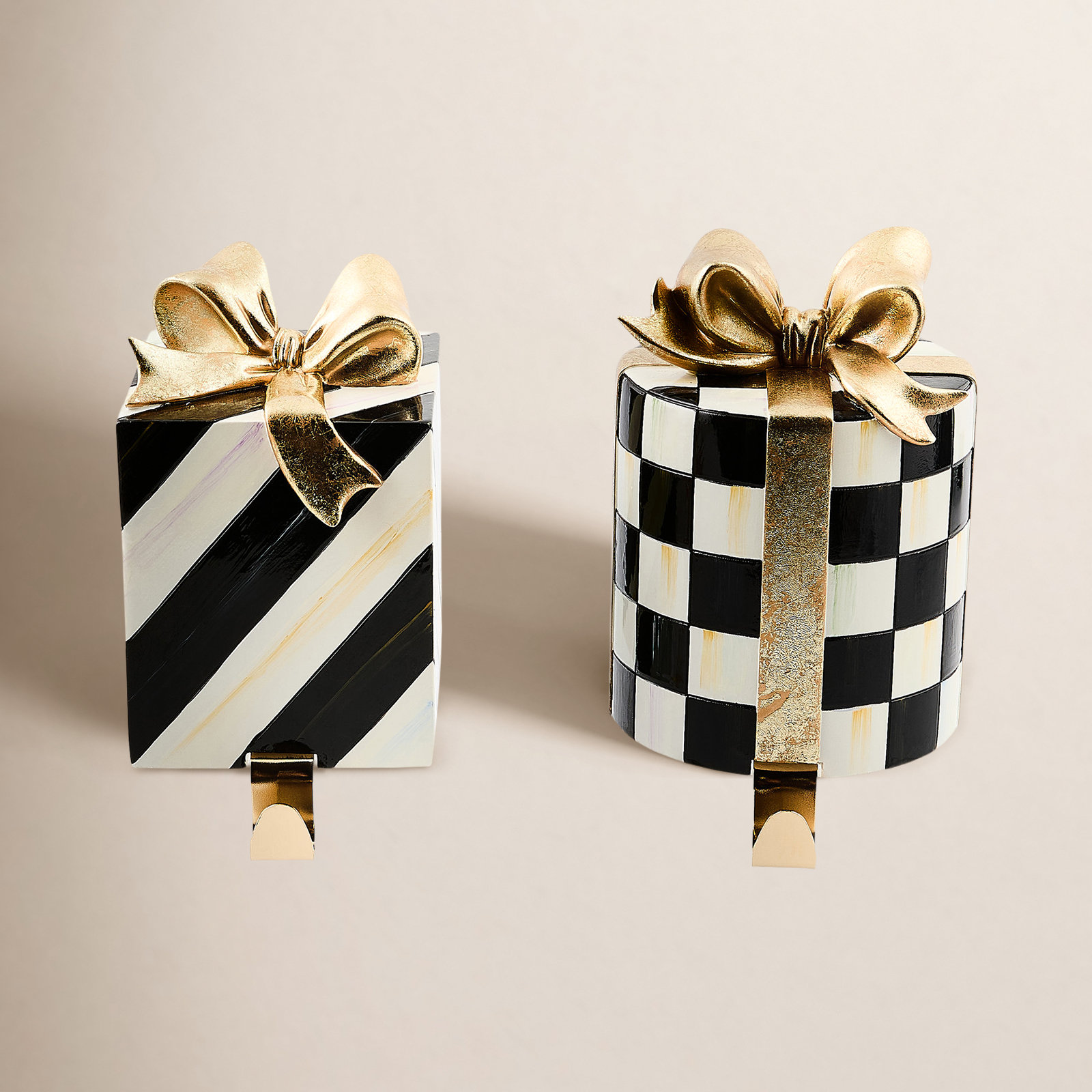 MacKenzie-Childs Stocking Holder Set, Black/White/Gold