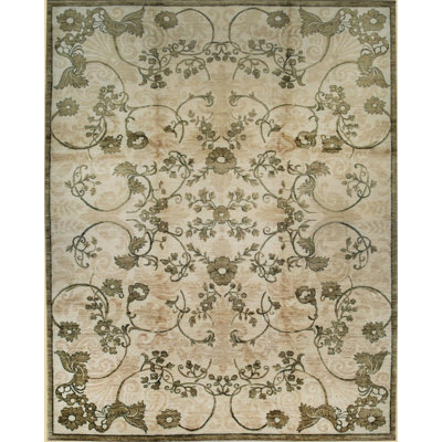 Bergner Ivory Hand Knotted Afghan Wool Area Rug