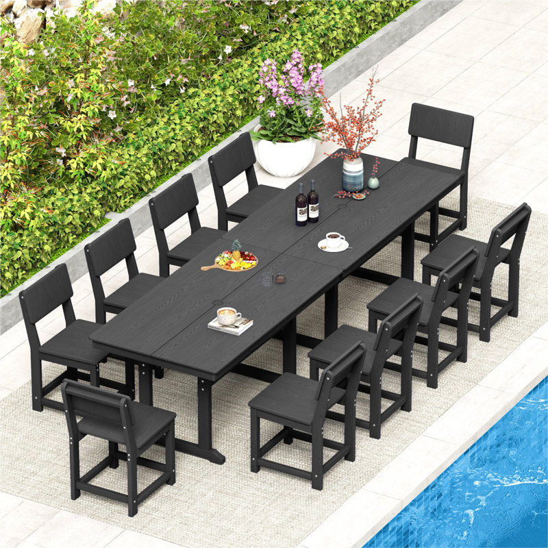 Ensemble de salle à manger pour 10 personnes avec table rectangulaire en poly plastique, Noir, 10