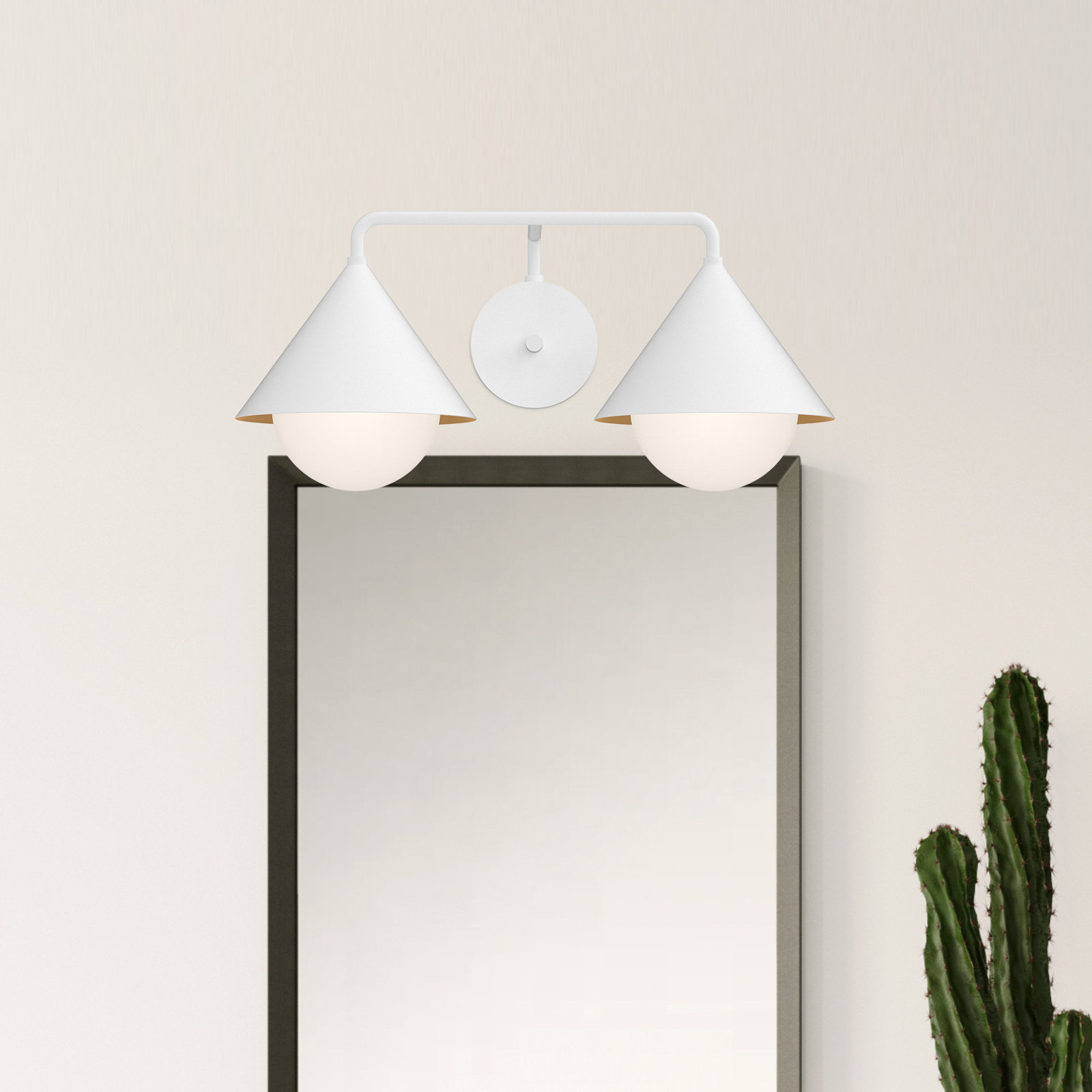 Ireland 2 Light Glass Dimmable Armed Sconce, White/Opal Glass