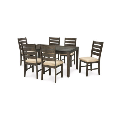 Ensemble de table de salle à manger 7 pièces Ane, chaises rembourrées crème, brun foncé