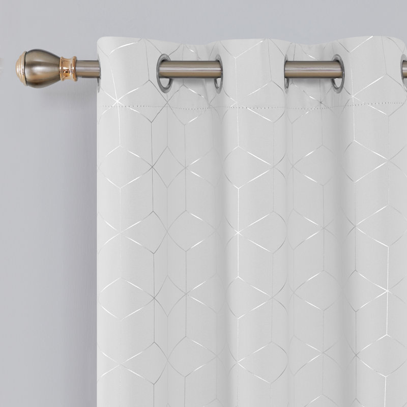 Deconovo Silver Diamond Pattern Curtain Pair, 52" W x 72" L, Grayish White