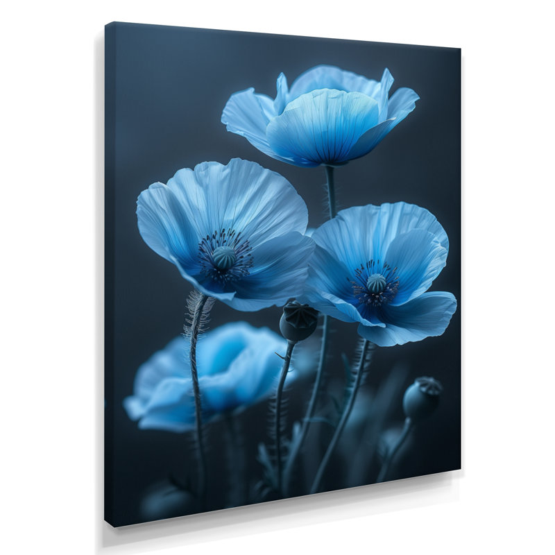 Bleu, noir, nature, Nuance, coquelicots I - coquelicots, art mural, salon, Toile tendue, H 32 po x l 24 po x P 1 po